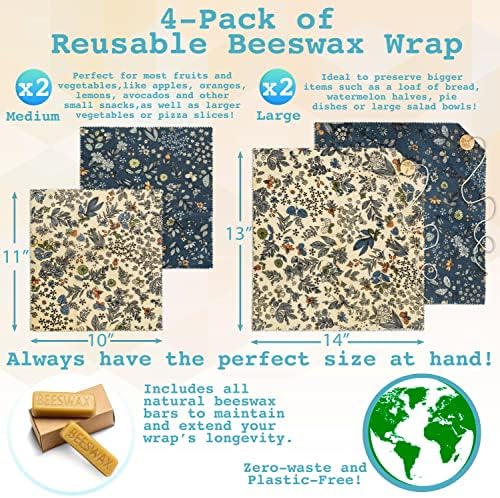 4-Pack Reusable Beeswax Wraps with Produce Bag & 2 Beeswax Bars - Image 7