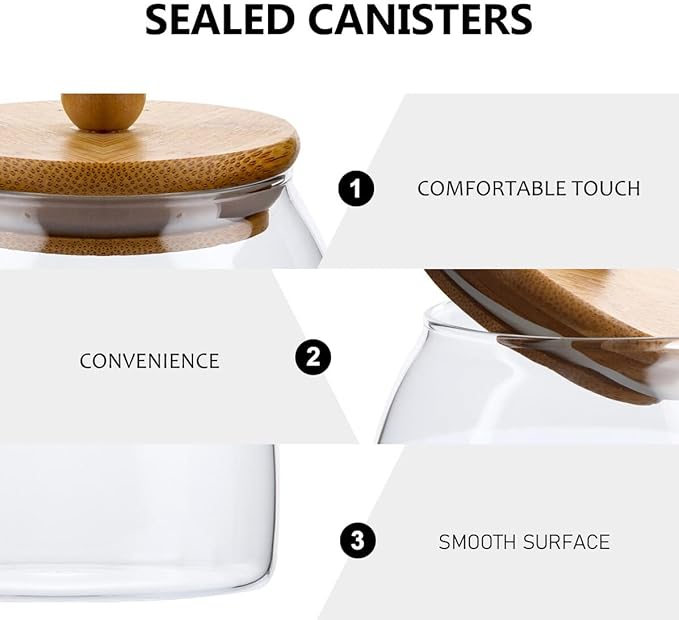 TOYANDONA Glass Storage Jar with Wooden Ball Lid Airtight Food Container for Coffee Beans Tea Dried Fruits Multi-purpose Sealed Canister for Kitchen Pantry Organization