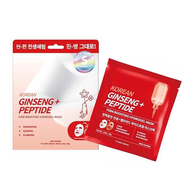 FARMSKIN Korean Ginseng + Peptide Firm Boosting Hydrogel Mask Set - Nourishing, Plumping & Hydrating Facial Masks for All Skin Types - Korean Skin Care for Fine Lines & Impurities (5EA, 1.19 oz)