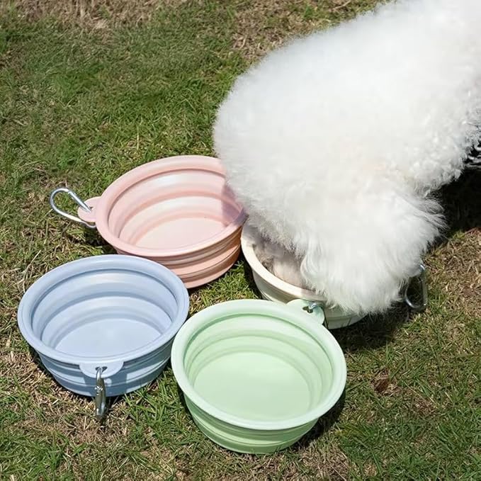 Collapsible Dog Bowl, Portable Silicone Pet Bowl with Clip for Travel, Hiking, and Outdoor Use (Green) (Green)