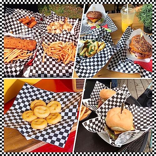 100 Pcs Black & White Checkered Wax Paper Sheets for Food - Image 7