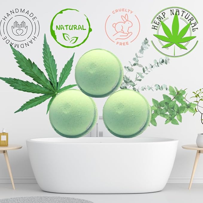 Organic Bath Bombs with Essential Oils, 3 Pack, Handmade in USA (Recover - Eucalyptus, Peppermint)