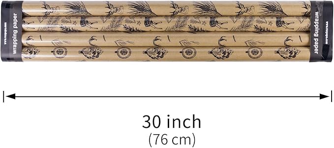 RUSPEPA Christmas Wrapping paper - Brown Kraft Paper with Black Christmas Elements Print Paper - 4 Roll-30Inch X 10Feet Per Roll