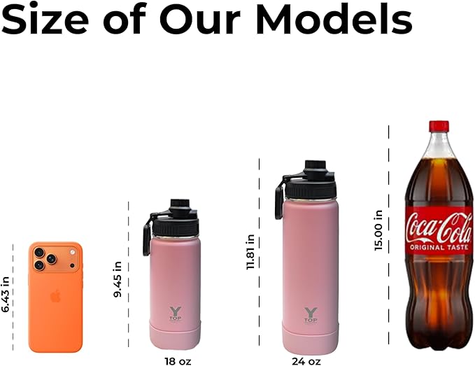 Y TOP 18 oz Insulated Water Bottle Cup Holder Friendly, Leak Proof Spout Lid, Double Wall Insulation, Dishwasher Safe, Easy Clean Stainless Steel Water Bottle for Gym Kids Sports Travel School Hiking