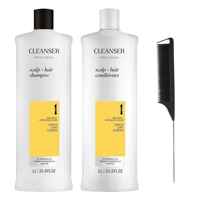 Hair Thickening Shampoo and Conditioner Set with Comb 1 Liter Professional Scalp Care conditioner for Natural Hair, Helps Reduce Light Thinning, Cleanses, Strengthens, Nourishes & Refreshes Hair
