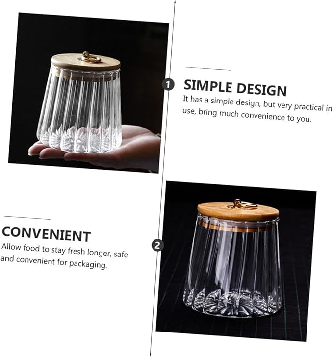 Transparent Sealed Glass Food Container with Wooden Lid Airtight Storage Jar for Kitchen Pantry Sealed Canister for Cereals Nuts Snacks and Tea