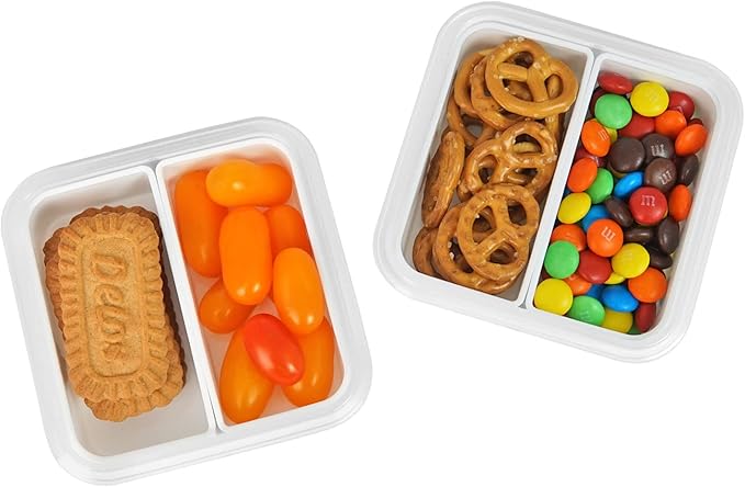 carrotez 2 Compartment Small Snack Containers, Mini Snack Containers for Mini Fridge, Small Food Storage Containers, Airtight Lids, Reusable, 1.1 cup, 2 PACK