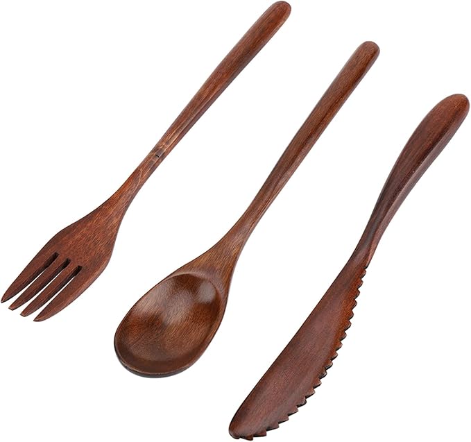 Japanese Style Bamboo Travel Utensils Set, Reusable Bamboo Utensil Fork Knife Spoon Dinnerware Set for Travel Picnic Office School(Knife & Fork & Spoon Only)