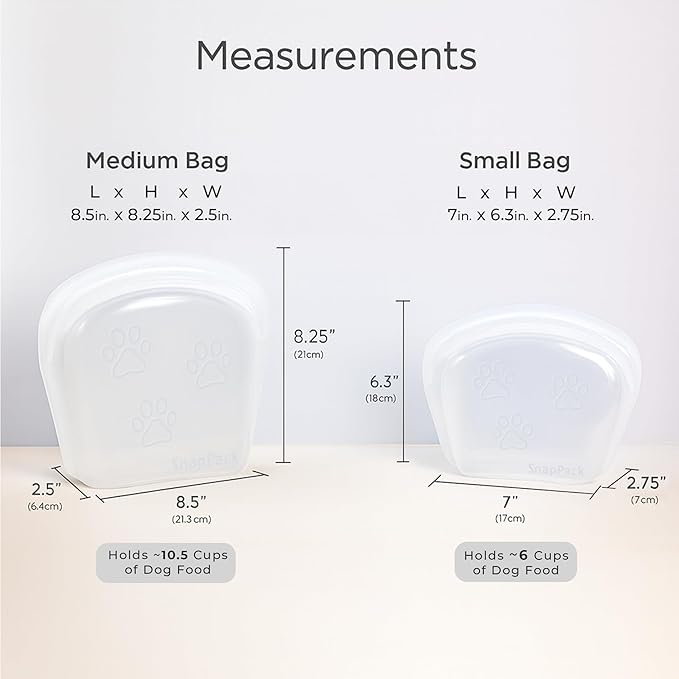 SnapPack Premium Silicone Reusable Pet Storage Stand-Up Bags, Pet Duo Set, Microwave, Dishwasher, Oven and Freezer Safe, BPA Free, Leak-free, and Eco-friendly |1000ml & 2000ml Set (Clear)