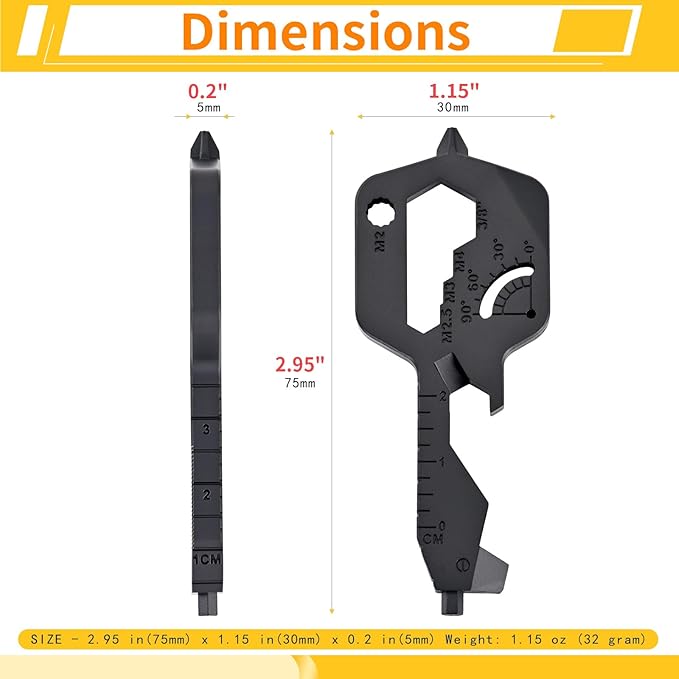 Men Keychain Multitool 2 Pack, 20 In 1 Key Shaped Pocket EDC Gadgets, Multi Tool with Drill Drive Screwdriver and Bottle Opener Keychain, Perfect Gifts for Men, Women, Dad and Outdoor, Black