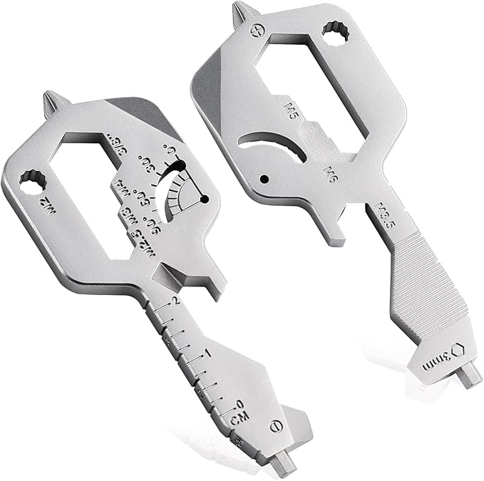 2 PCS, 20 IN 1 Key Shaped Multitools, Key Shaped Pocket Tool, Stainless Steel Utility Gadget, Gift for Men, Everyday Carry, Automotive, Home Improvement, Bottle Opener, Screw Driver, Silver