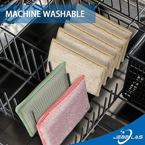 JEBBLAS Bamboo Natural Kitchen Sponges Dish Sponge Cleaning Sponge Heavy Duty Scrub Sponge for Cleaning Kitchen and Household Green (8 Pack) - Image 6