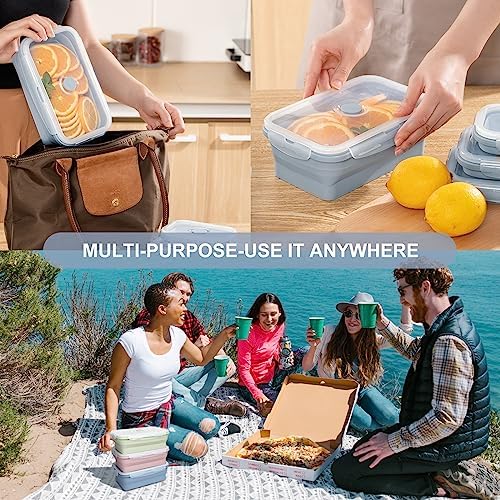 KIGI 【3 PACK】 27 OZ Collapsible Silicone Food Storage Containers with Lids Meal Prep Containers Bento Box, BPA FREE, Microwave Safe - Image 6