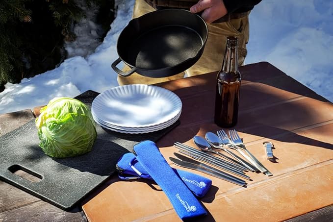 Travel Utensils With Case - Metal Camping Silverware Cutlery Set - Reusable & Portable Fork Knife Spoon Flatware & Chopsticks For Lunch Box, Backpacking (2 Cases)