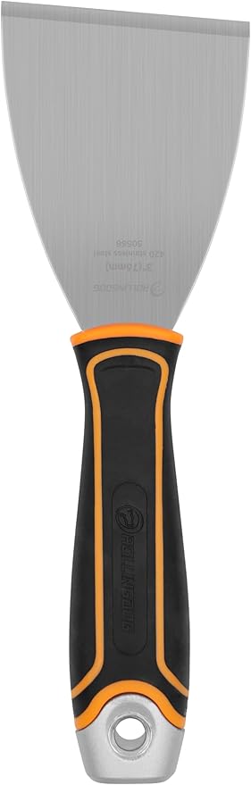 ROLLINGDOG 3" Angled Stiff Chisel Scraper, 5 Degree Angled Putty Knife with Metal Hammer Cap, Rubber Gripped Handle, Paint Scraper into Corners