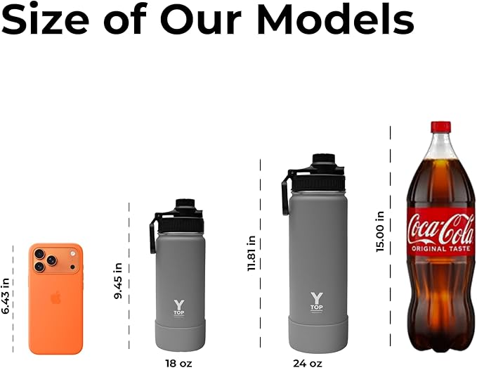 Y TOP 18 oz Insulated Water Bottle Cup Holder Friendly, Leak Proof Spout Lid, Double Wall Insulation, Dishwasher Safe, Easy Clean Stainless Steel Water Bottle for Gym Kids Sports Travel School Hiking
