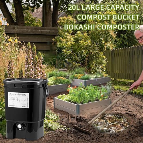 20L Bokashi Compost Bin, 5.28 Gallon Compost Bin for Kitchen Composter with Lid, Bokashi Start Kit with Bran (Tan & Dark Green) (20L/5.28GAL Black) - Image 7