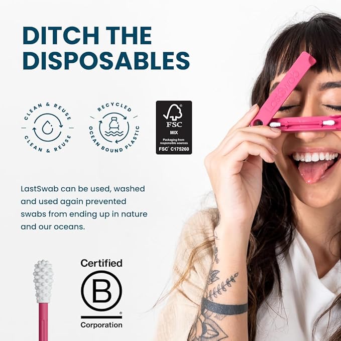 LastSwab® Reusable Cotton Swabs for Ear Cleaning - The Sustainable and Sanitary Alternative to Single-Use - Zero Waste and Easy to Clean - Comes with a Convenient Travel Case Holder - Red