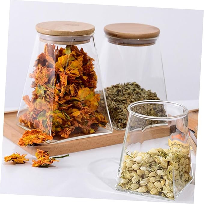 2 Pcs Transparent Glass Storage Jars with Wooden Lids Airtight Tea Canisters Kitchen Containers for Cereals Snacks Pantry Organization and Fresh Food Storage
