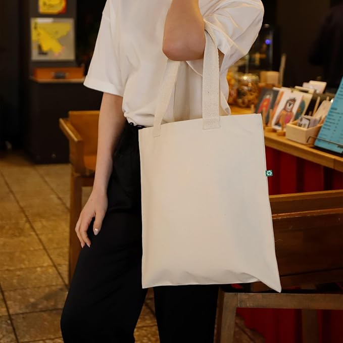 Recycled Canvas Tote Bags with Full Gusset – 6 Pack Reusable Flat Book Bag, Eco Friendly Canvas Tote Bulk,