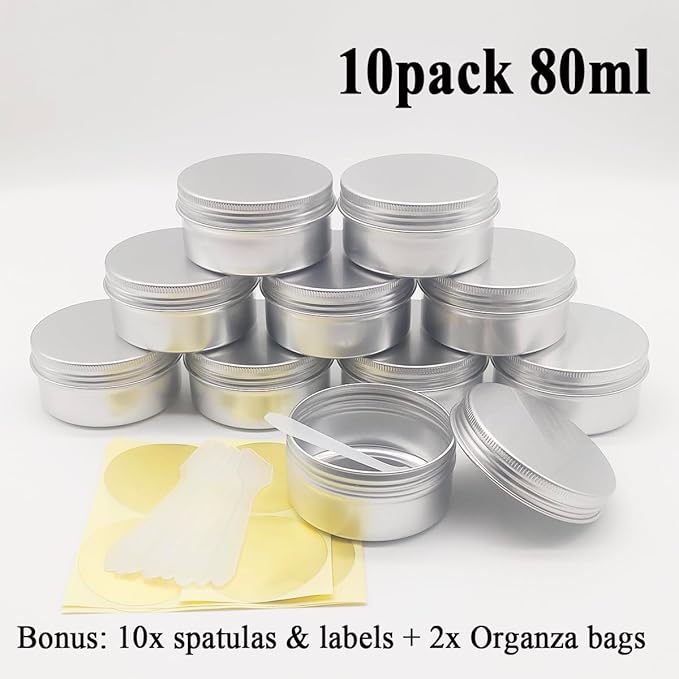 10pcs 80ml Round Lip Balm Tin Cans, 80 Gram Aluminum Cosmetic Sample Container with Screw Lid, 80g Silver Metal Empty Storage Travel Jars for Salves, Lip Balms, Face Cream, Candle, Tea, Paint