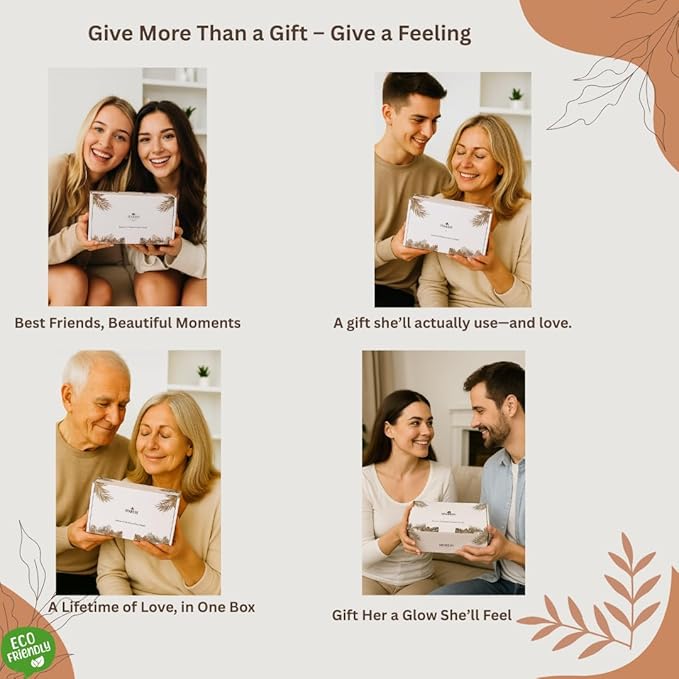 Eco Friendly Unique Natural Gift Beauty Set โ Bamboo Makeup Brushes, Vegan Bamboo Roller & Soft Face Towel โ Organic Self-Care Box for Women & Teens, Perfect Birthday , Holiday Presentโ
