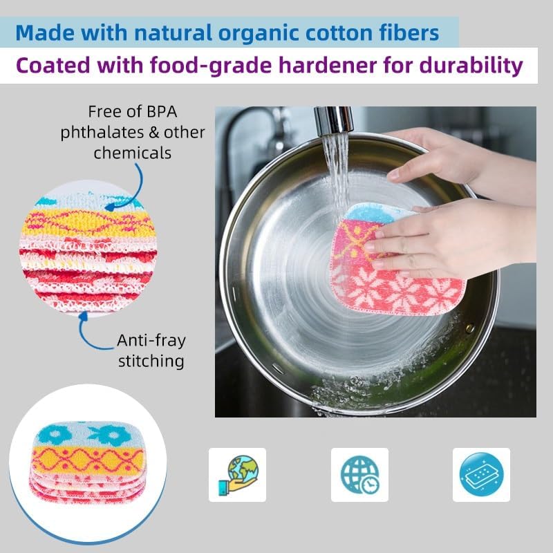 Amarelle Scrub,Eco-Friendly Reusable Dish Scrubbers for Washing Dishes,Soft Safe and Non-Scratch Scrubber, Durable Scouring Pad for Kitchen and Household Cleaning (Sunlit Carnival, 5-Pack) - Image 6