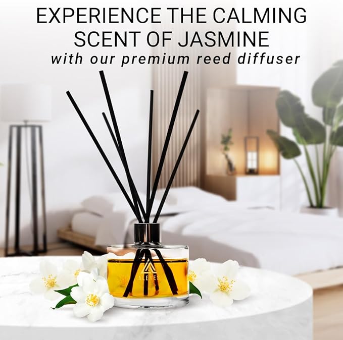 Essential Oil Diffuser Set Jasmine Reed Diffuser Fragrance – Infuser Aroma Gift Set – Room Scent Aesthetic – Home Fragrance Scent Kit