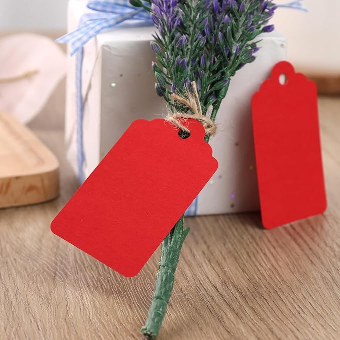 SallyFashion 120PCS Gift Tags with String - Red Paper Tags for Gifts, DIY Wedding, Birthday
