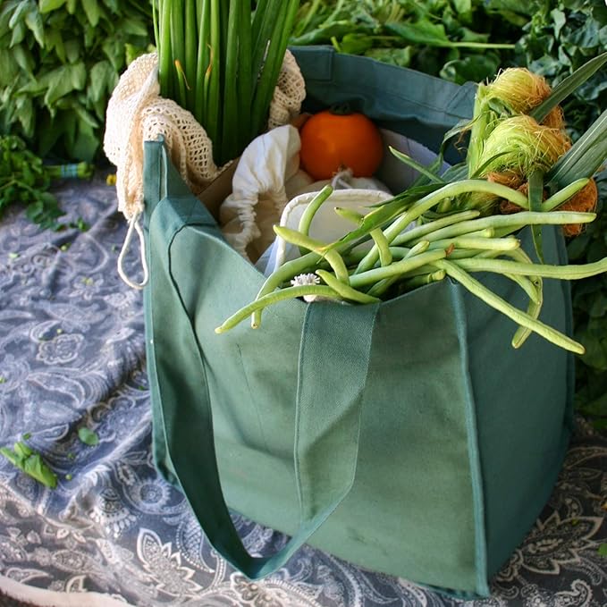 Simple Ecology Organic Cotton Deluxe Reusable Grocery Shopping Bag; Bottle Sleeves, Rigid Bottom Support (UPDATED DESIGN)