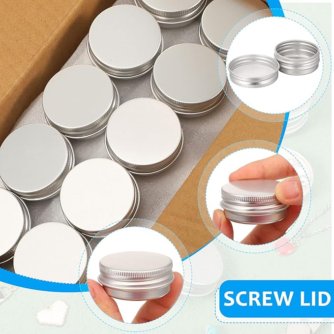 Patelai 64 Pieces Lip Balm Tin Containers Screw Top Round Tin Cans Aluminum Jar with Screw Lid, Empty Bottle Travel Cosmetic Sample Container for DIY(0.5 oz,Silver)