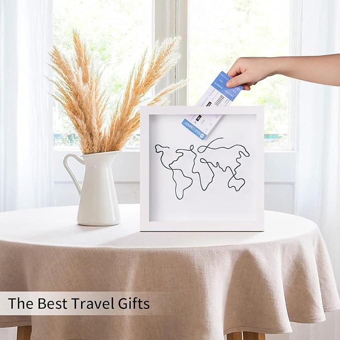 Travel Shadow Photo Keepsake Memory Box Ticket Keepsake Honeymoon Fund Box with Slot Frame Adventure Best Gift for Keepsake International Traveler Women Men People Who Travel Hiker Unique