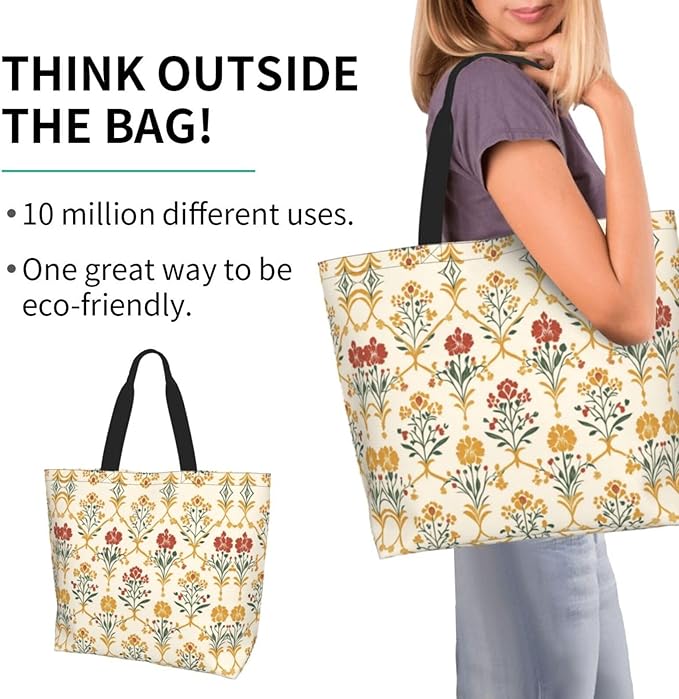Tote Bag Shoulder Bags for Women Grocery Shopping Bag Reusable Bags Boho-Red Paisley 1