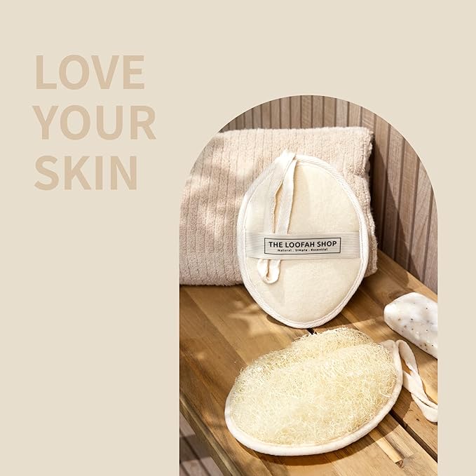 Bath Loofah Sponge, Exfoliating Body Scrubber, Shower Luffa for Men, Women and Kids Made of Eco-Friendly Natural Egyptian Loofah with Cotton Travel Pouch, 7" x 5.25" (2pack 4pcs)