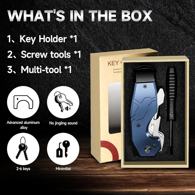 Compact Metal Aluminum Key Organizer, Minimalist Innovative Keyholder-Car Key Chain, Smart KeyChains Key Case up to 6 Keys