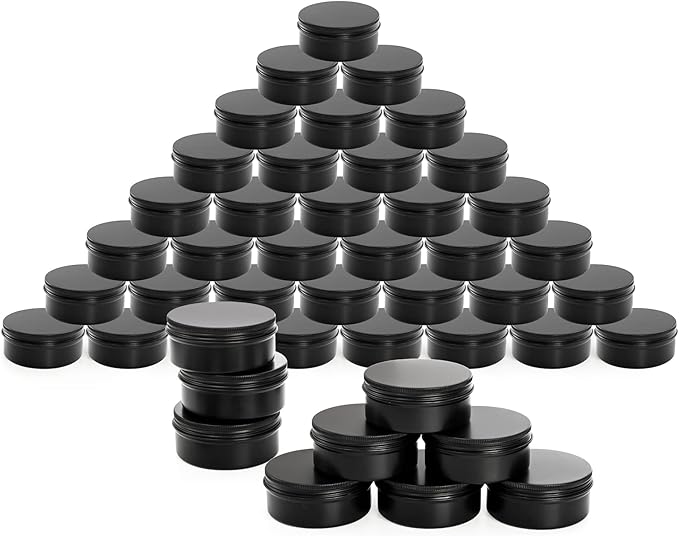 Foraineam 48 Pack 4 oz Metal Round Tins with Screw Lid, Black Aluminium Empty Candle Tins Storage Tin Jars, Cosmetic Sample Containers Travel Tin Cans for Salve, Cream, Spices or Candles
