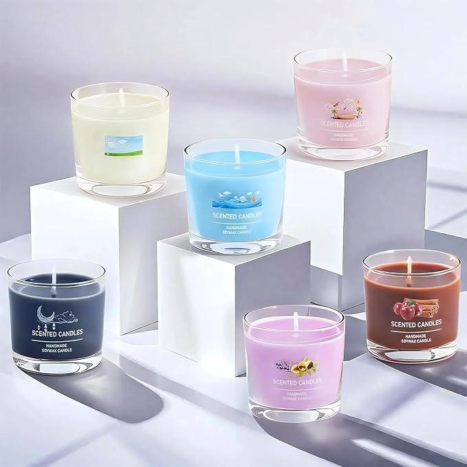 Scented Soy Candle Gift Set, 100% Natural Soy Wax, Eco-Friendly, Hand-Poured, Relaxing Scented Candles for Home, Spa, Gifts(Pink + Purple + White + Orange + Blue + Black, 14 oz)
