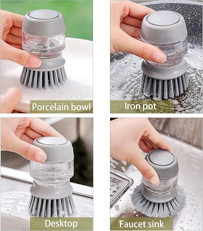Soap Dispenser Dish Brush Palm Brush Scrub Brush Equipped with Storage Bracket and Drainage Base,Easy to Clean Kitchen Utensils and Sink, Includes a Replaceable Brush(Green)
