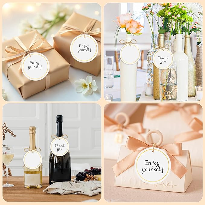 120 PCS White Gift Tags, 2'' Round Gift Tags with String Marking Hang Tag Writable Blank Tag for Presents Labeling DIY Craft Project Valentine's Day Wedding Baby Shower Favors