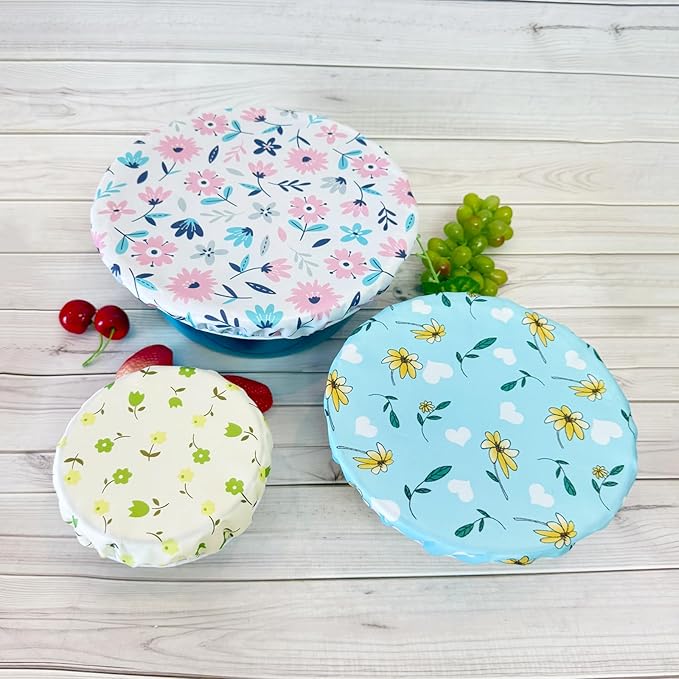 3 PCS Reusable Food Grade TPU Double Layer Bowl Lids,Food Cover Stretch Edging,Reusable Bowl Covers for Cup, Cans, Jars, Round & Rectangle Container