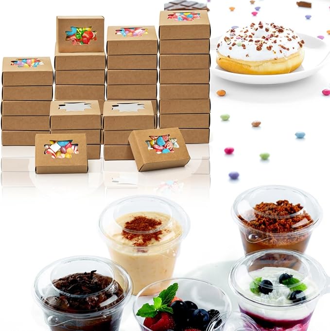 100 Pack Kraft Paper Soap Boxes, Kraft Treat Boxes with Window, Rectangle Soap Wrappers Packaging, Soap Making Supplies for Bakery, Candy, Chocolate, Jewelry Display, Christmas Gift