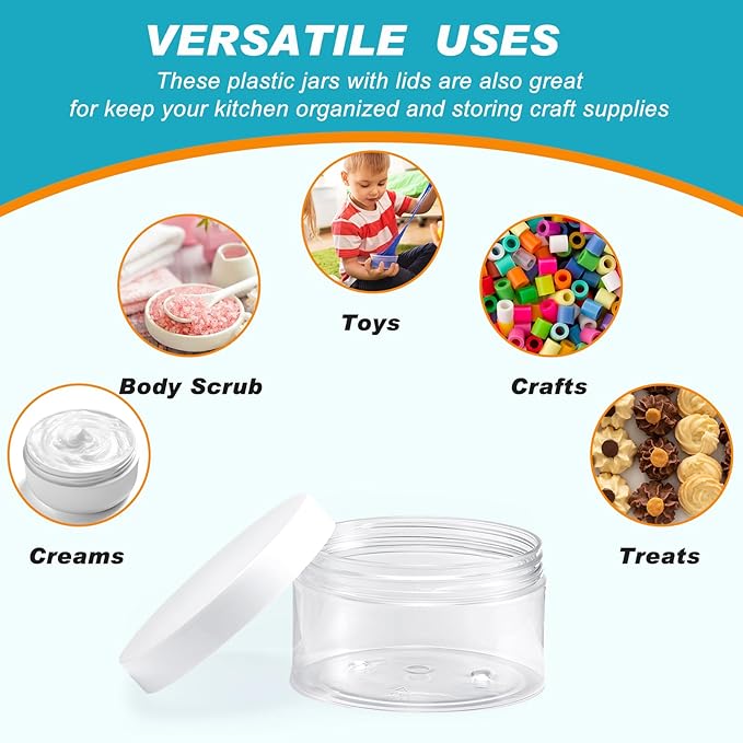 Dandat 24 Pcs 8 oz Plastic Jar Container with Lid and Label Refillable Empty Round Clear with Colourful PET Cosmetic Sample Containers for Lotion, Cream, Ointments, Body Butter, Makeup, Travel Storage