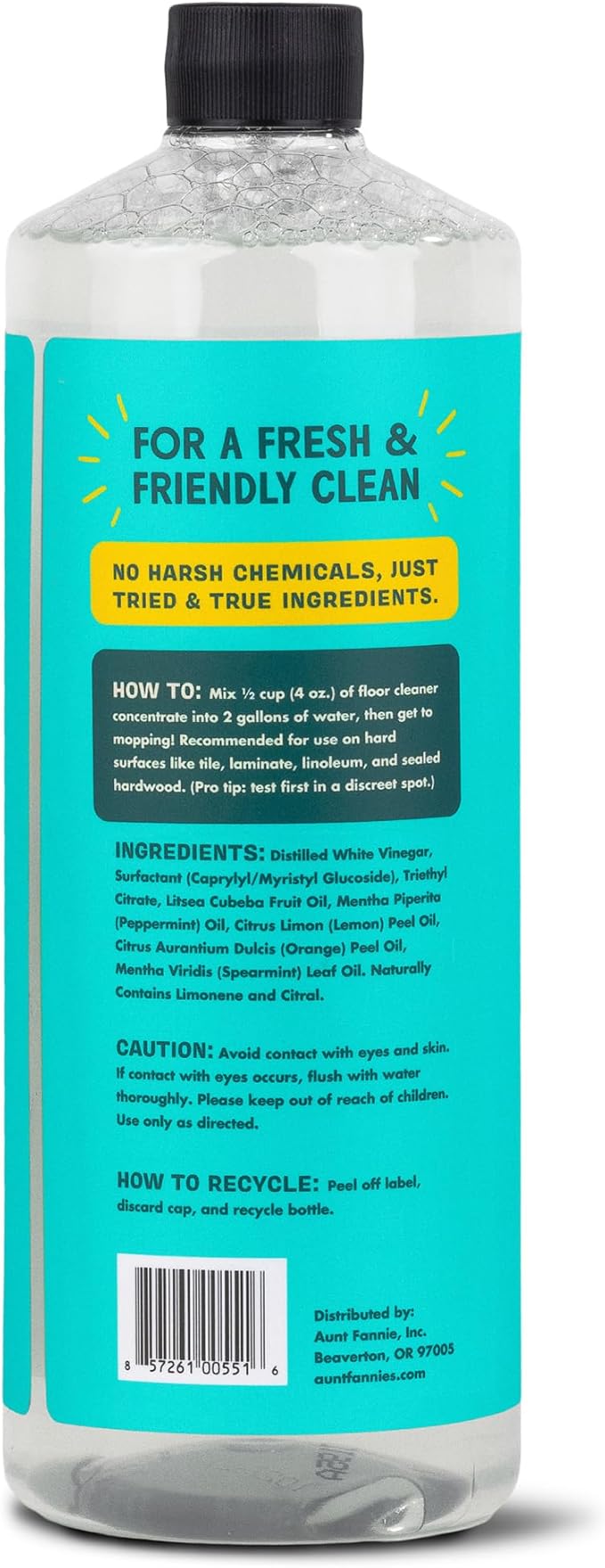 Aunt Fannie's Ultra Concentrated Floor Cleaner Vinegar Wash, Multi-Surface Solution For Mopping, Makes 16 Gallons, Bright Lemon Scent, 32 oz. (Pack of 1)