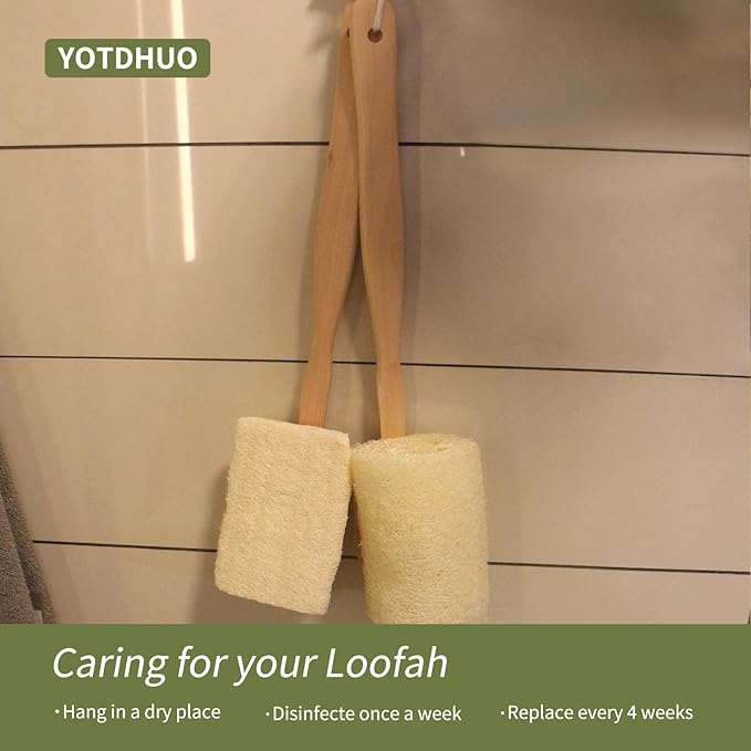 Natural Loofah with Handle,Back Scrubber for Shower Exfoliating Luffa On a Stick (1Pack) (Brush)