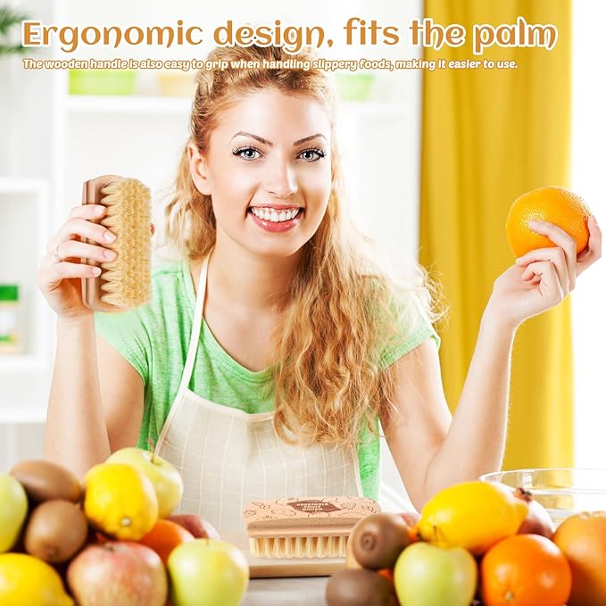 Vegetable and Fruit Cleaning Brush Scrubber Beechwood Handle Fruits Veggie Wash Brushes Potato Carrot Cucumber Mushrooms Washing Cleaner(Beige, 1)