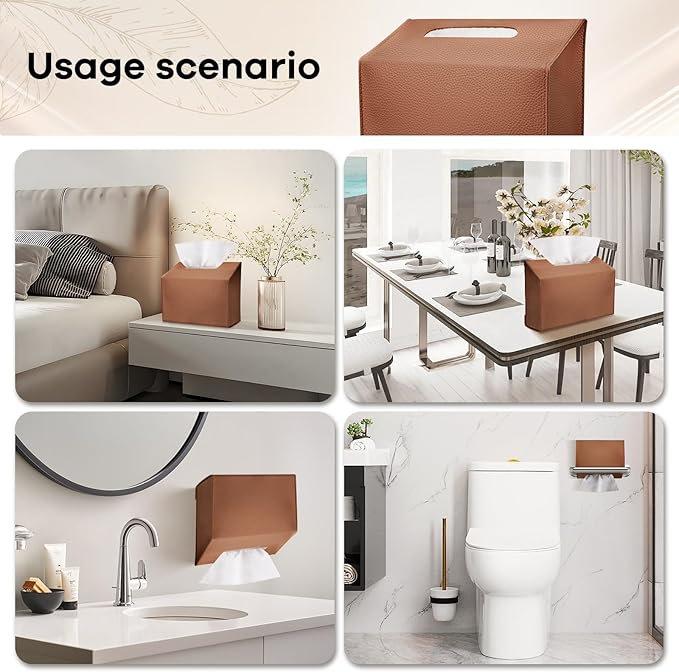 Disposable Hand Towel Box Cover Compatible with Kleenex Disposable Paper Hand Towels, Leather Tissue Box Cover Holder for Bathroom Holder (Brown-1 Pack)