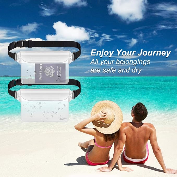 Waterproof Fanny Pack with Triple Zip Lock, Submersible Up to 32FT Dry Bag Pouch, Touchscreen Phone Case for Beach, Cruise, Swimming & Kayaking Essentials