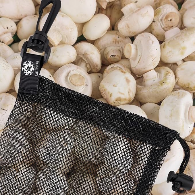 PALTERWEAR Mesh Drawstring Bag With Clip and Toggle Closure - For Scuba, Scalloping, Camping - Multi-Use Set of 4 (Black, 9 x 12 inch)