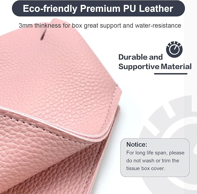 Tissue Box Cover 5X5X5'' PU Leather Tissue Holder Square Tissue Cube Box Organizer for Bathroom Vanity Countertop, Car, Night Stands, Office, Home, Kitchen (2Pack, Pretty Pink)