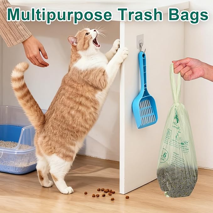1.6 Gallon 100 Count,Compostable Bags Handle Tie,Tear Resistant Kitchen Food Scrap Waste Bag, ASTM D6400, US BPI and Europe OK Compost Home Certified